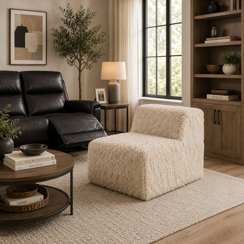 Appi Modular Armless Chair | Compressed Foam Fill S& Beige Faux Fur