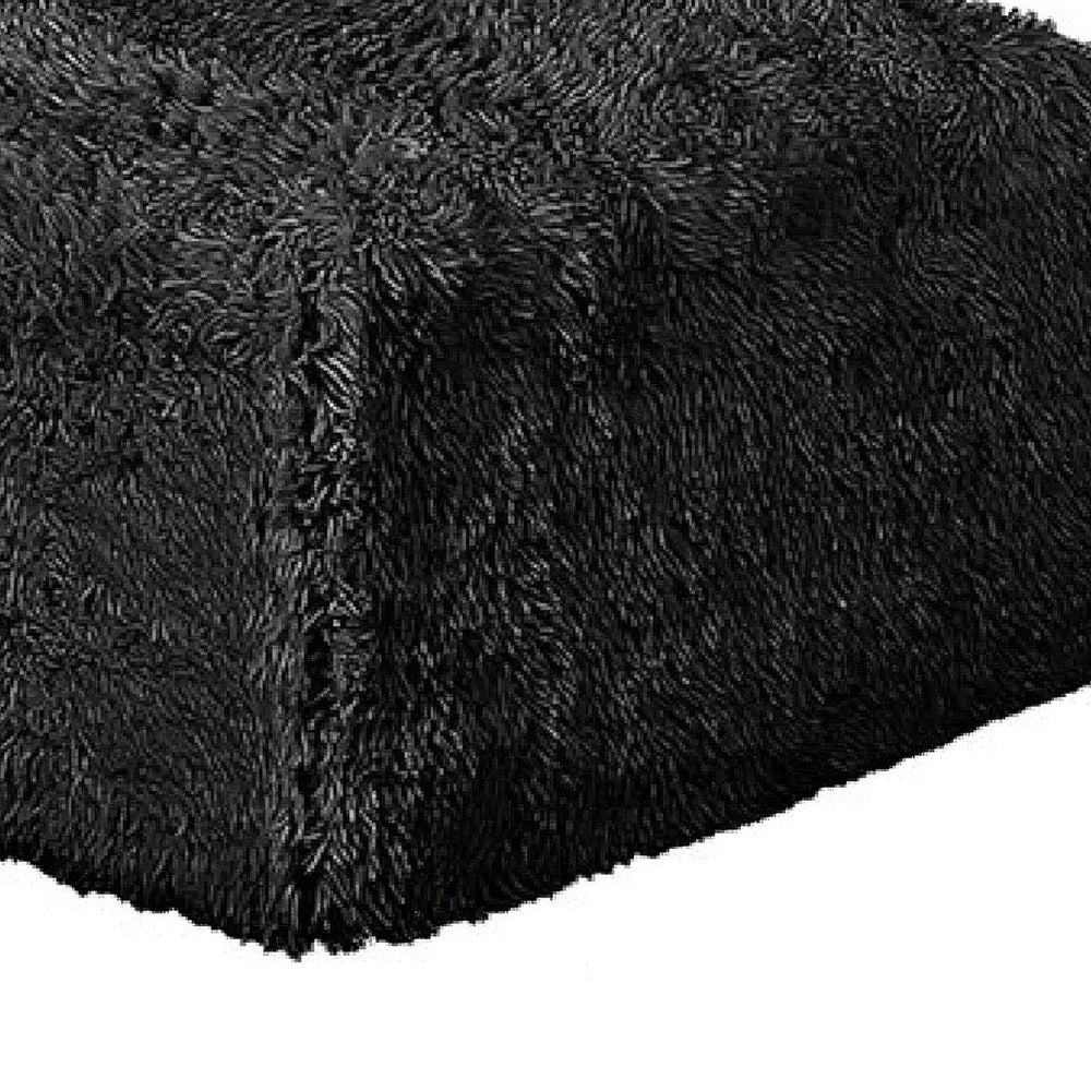Appi Modular Armless Chair | Compressed Foam Fill Black Shaggy Faux Fur