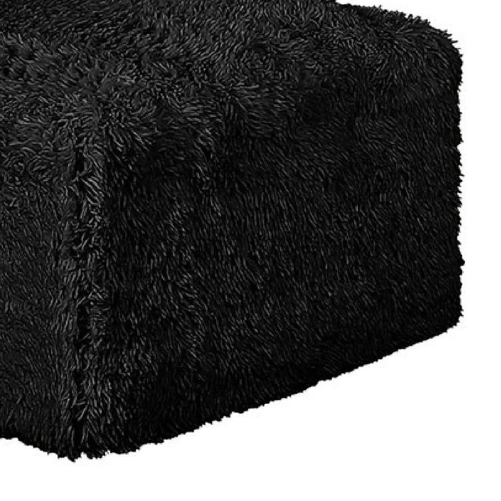 Appi Modular Square Ottoman | Compressed Foam | Black Faux Fur 27"