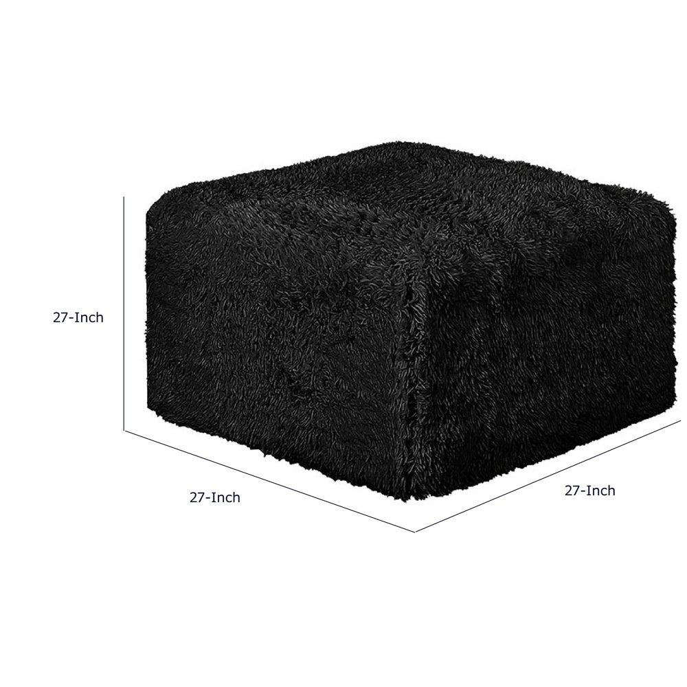 Appi Modular Square Ottoman | Compressed Foam | Black Faux Fur 27"