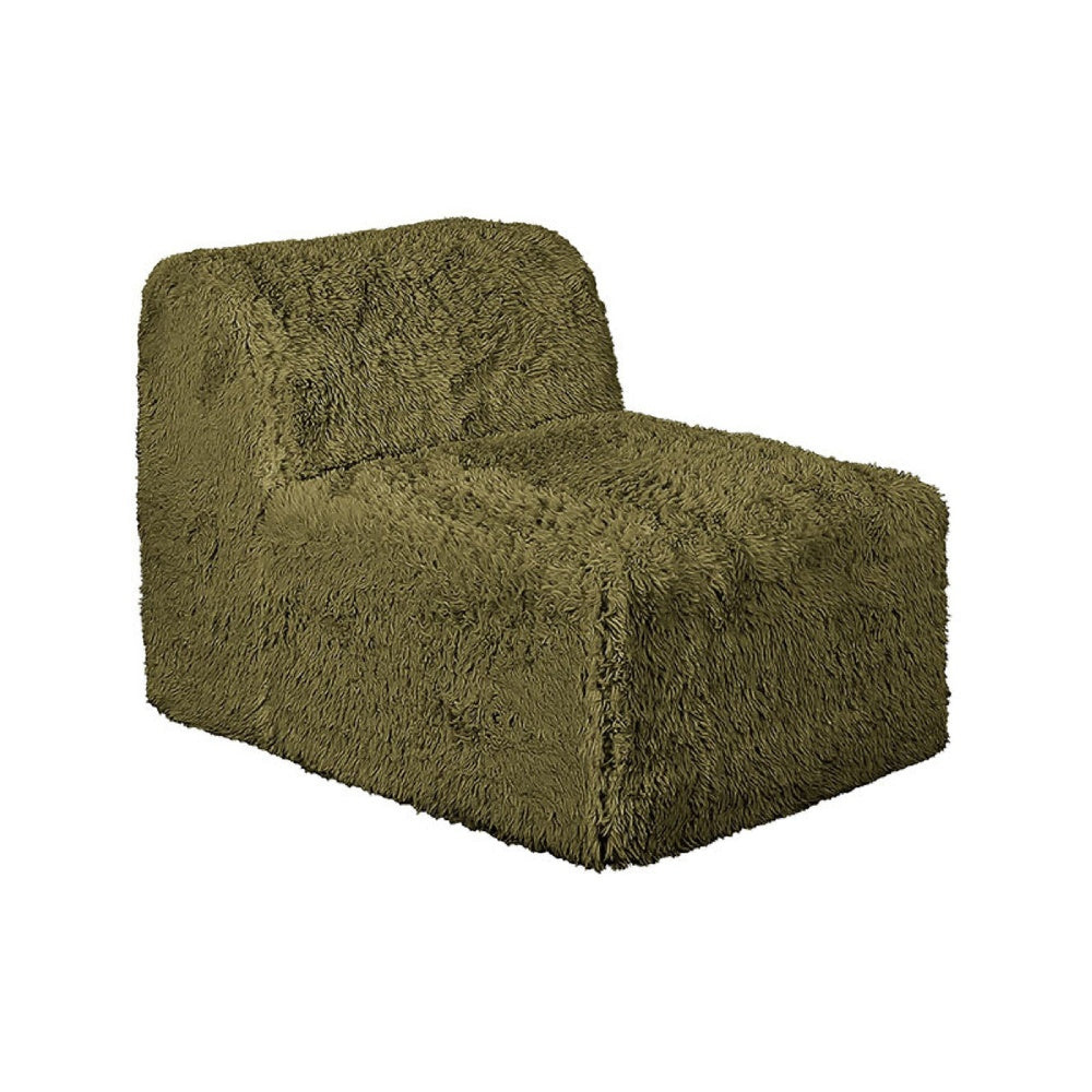 Appi Modular Armless Chair | Compressed Foam Fill Olive Green Faux Fur