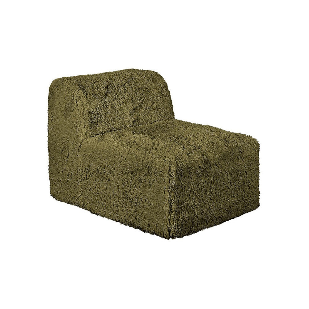 Appi Modular Armless Chair | Compressed Foam Fill Olive Green Faux Fur