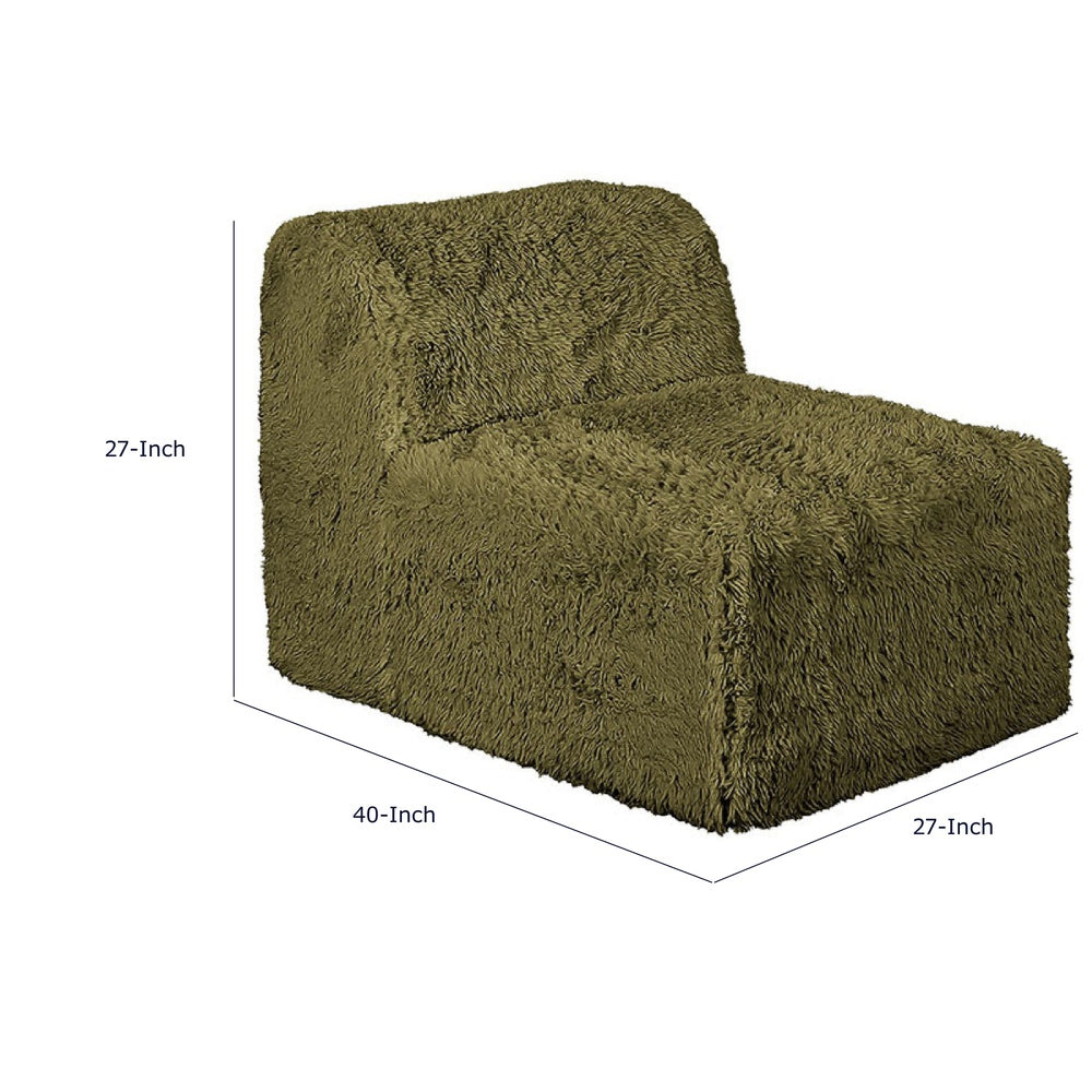 Appi Modular Armless Chair | Compressed Foam Fill Olive Green Faux Fur