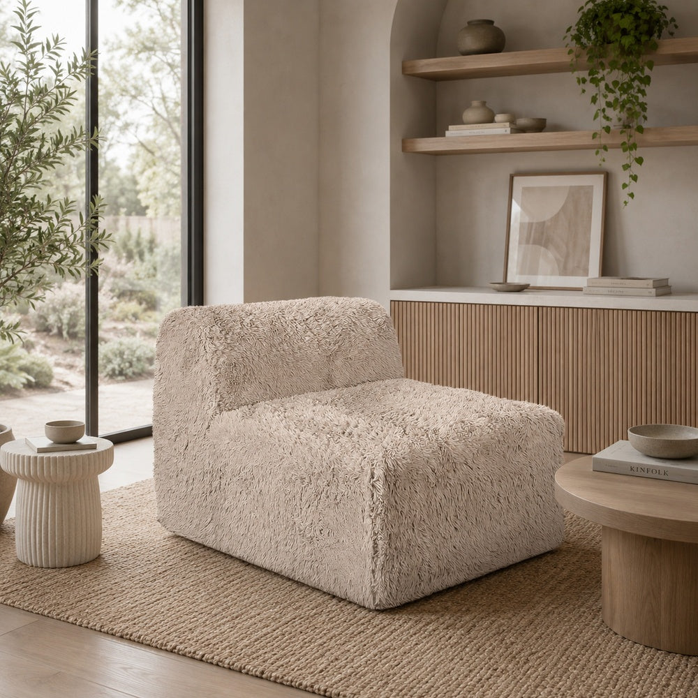 Appi Modular Armless Chair | Compressed Foam Fill Taupe Brown Faux Fur