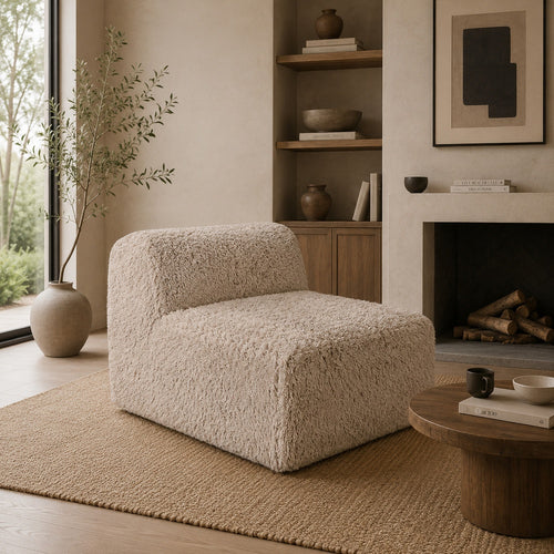 Appi Modular Armless Chair | Compressed Foam Fill Taupe Brown Faux Fur