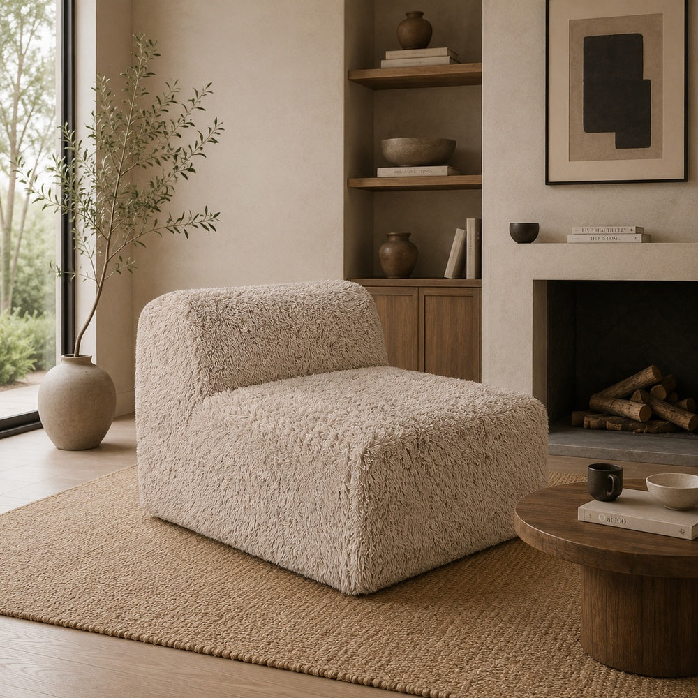 Appi Modular Armless Chair | Compressed Foam Fill Taupe Brown Faux Fur