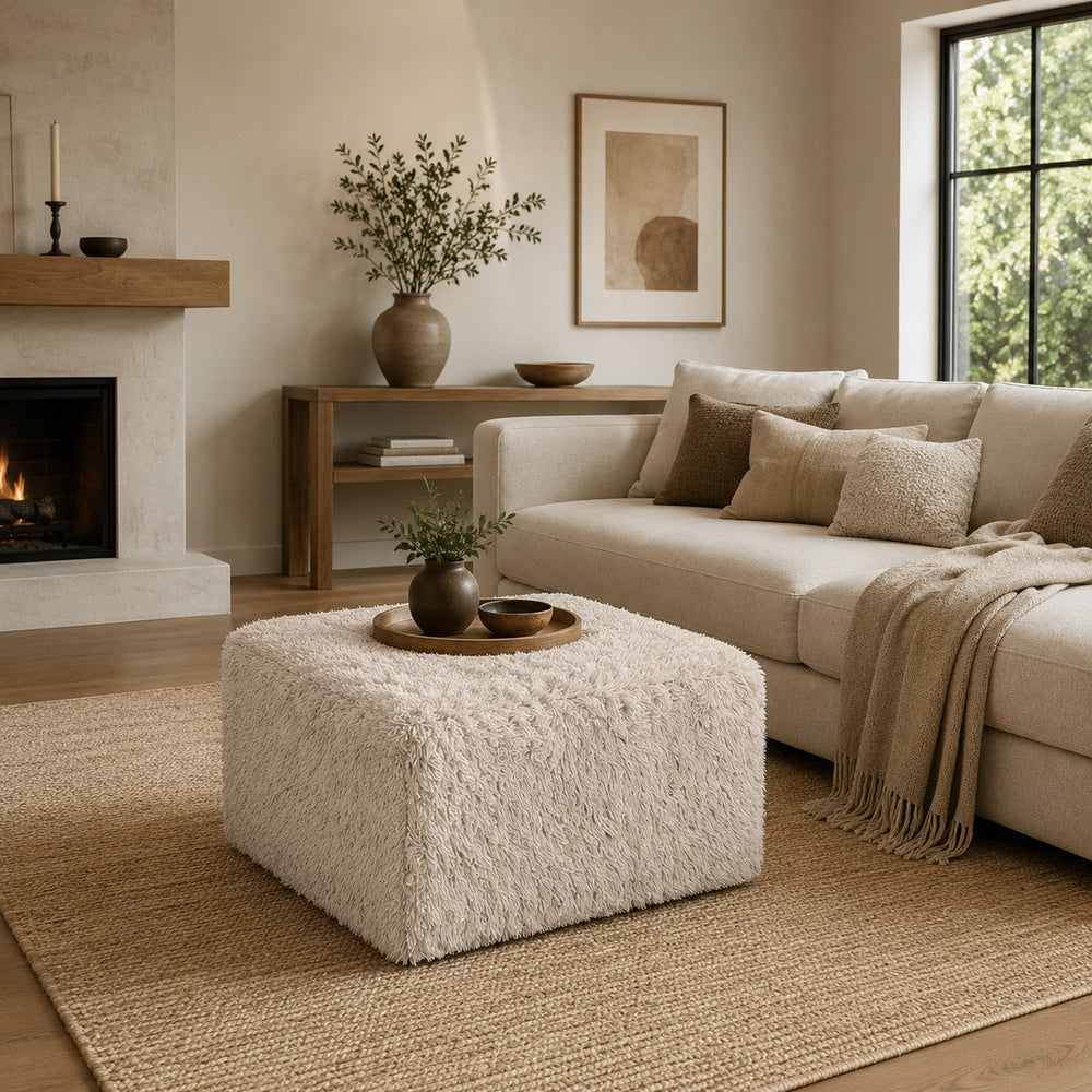 Appi Modular Square Ottoman | Compressed Foam | Taupe Brown Faux Fur 27"