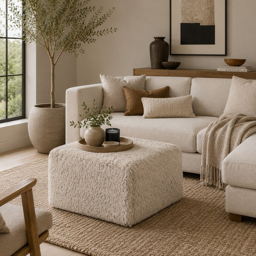 Appi Modular Square Ottoman | Compressed Foam | Taupe Brown Faux Fur 27"