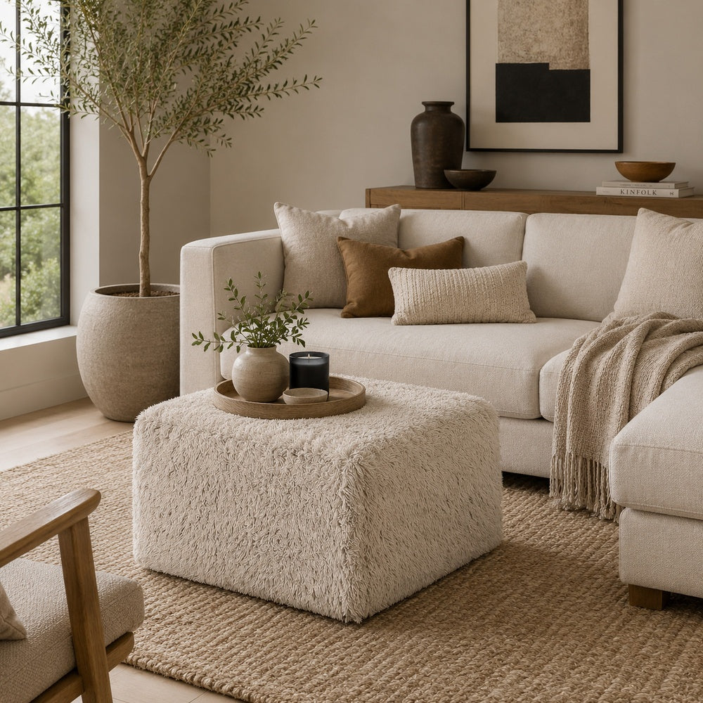 Appi Modular Square Ottoman | Compressed Foam | Taupe Brown Faux Fur 27"