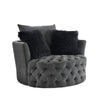 Sofia Swivel Accent Chair | Faux Fur Pillows | Dark Gray Tufted Fabric