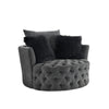 Sofia Swivel Accent Chair | Faux Fur Pillows | Dark Gray Tufted Fabric