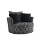 Sofia Swivel Accent Chair | Faux Fur Pillows | Dark Gray Tufted Fabric