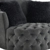 Sofia Swivel Accent Chair | Faux Fur Pillows | Dark Gray Tufted Fabric