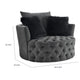 Sofia Swivel Accent Chair | Faux Fur Pillows | Dark Gray Tufted Fabric