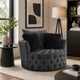Sofia Swivel Accent Chair | Faux Fur Pillows | Dark Gray Tufted Fabric