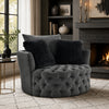 Sofia Swivel Accent Chair | Faux Fur Pillows | Dark Gray Tufted Fabric