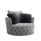 Sofia Swivel Accent Chair | Faux Fur Pillows | Light Gray Tufted Fabric