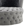 Sofia Swivel Accent Chair | Faux Fur Pillows | Light Gray Tufted Fabric