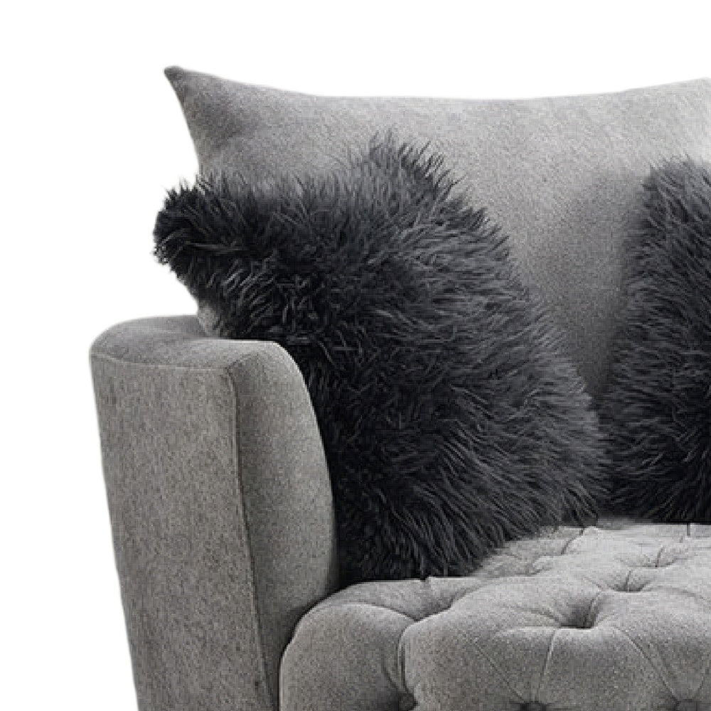 Sofia Swivel Accent Chair | Faux Fur Pillows | Light Gray Tufted Fabric