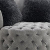 Sofia Swivel Accent Chair | Faux Fur Pillows | Light Gray Tufted Fabric