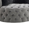 Sofia Swivel Accent Chair | Faux Fur Pillows | Light Gray Tufted Fabric