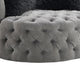 Sofia Swivel Accent Chair | Faux Fur Pillows | Light Gray Tufted Fabric