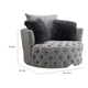 Sofia Swivel Accent Chair | Faux Fur Pillows | Light Gray Tufted Fabric