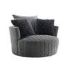 Hedy Swivel Accent Chair | Faux Fur Pillows | Dark Gray Channeled Fabric
