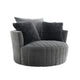 Hedy Swivel Accent Chair | Faux Fur Pillows | Dark Gray Channeled Fabric