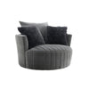 Hedy Swivel Accent Chair | Faux Fur Pillows | Dark Gray Channeled Fabric