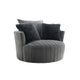 Hedy Swivel Accent Chair | Faux Fur Pillows | Dark Gray Channeled Fabric