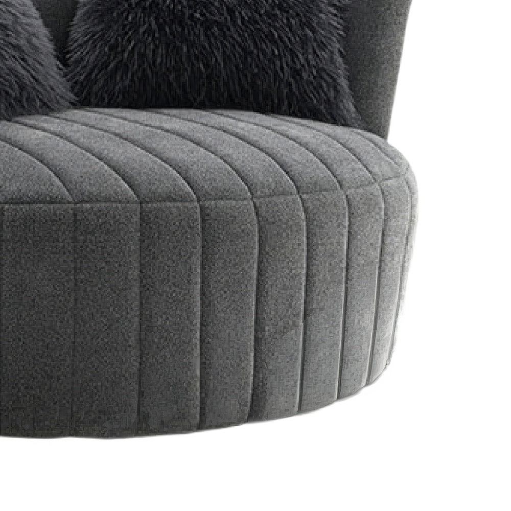 Hedy Swivel Accent Chair | Faux Fur Pillows | Dark Gray Channeled Fabric