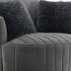 Hedy Swivel Accent Chair | Faux Fur Pillows | Dark Gray Channeled Fabric