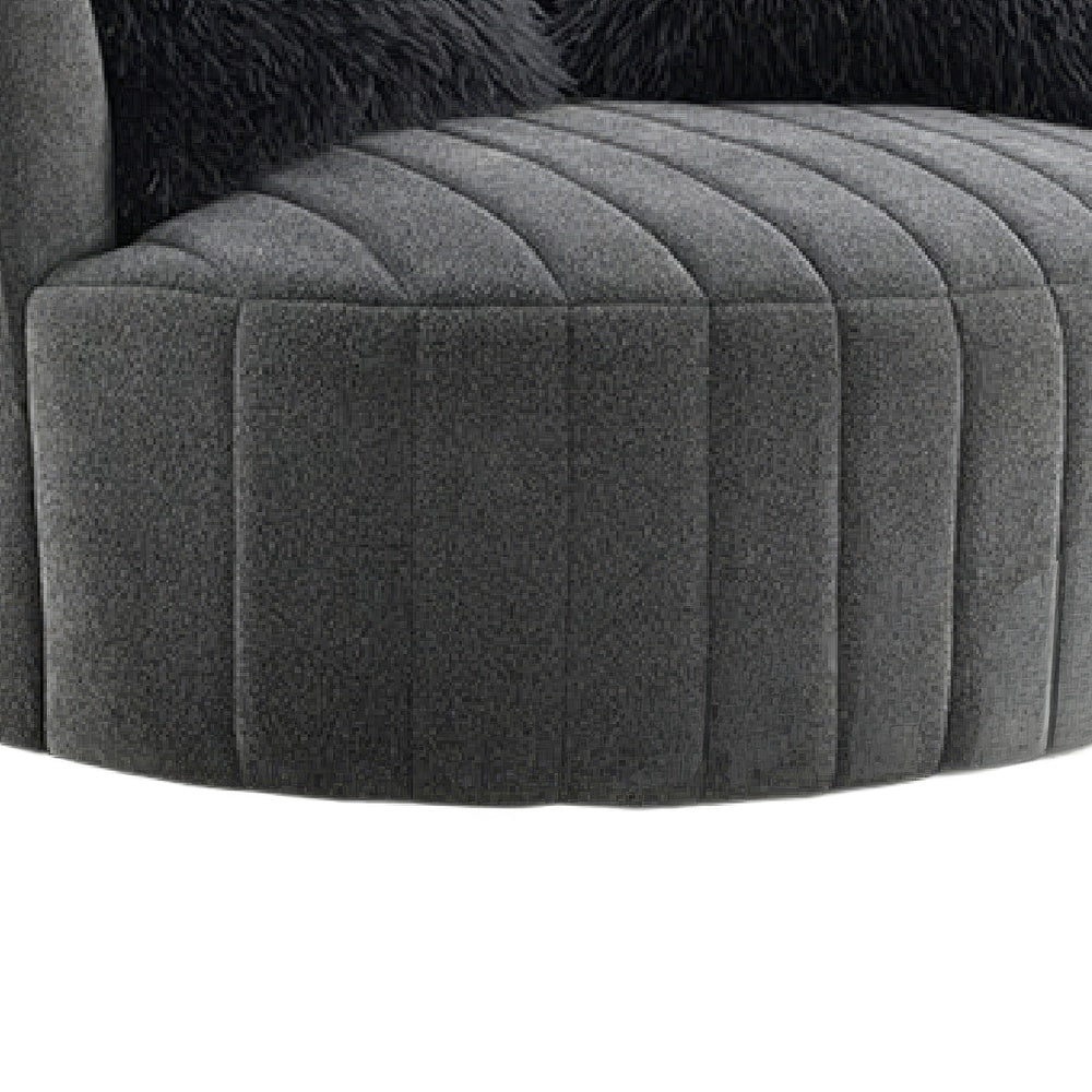 Hedy Swivel Accent Chair | Faux Fur Pillows | Dark Gray Channeled Fabric
