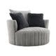 Hedy Swivel Accent Chair | Faux Fur Pillow | Light Gray Channeled Fabric