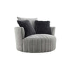 Hedy Swivel Accent Chair | Faux Fur Pillow | Light Gray Channeled Fabric