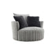 Hedy Swivel Accent Chair | Faux Fur Pillow | Light Gray Channeled Fabric