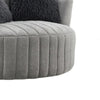 Hedy Swivel Accent Chair | Faux Fur Pillow | Light Gray Channeled Fabric