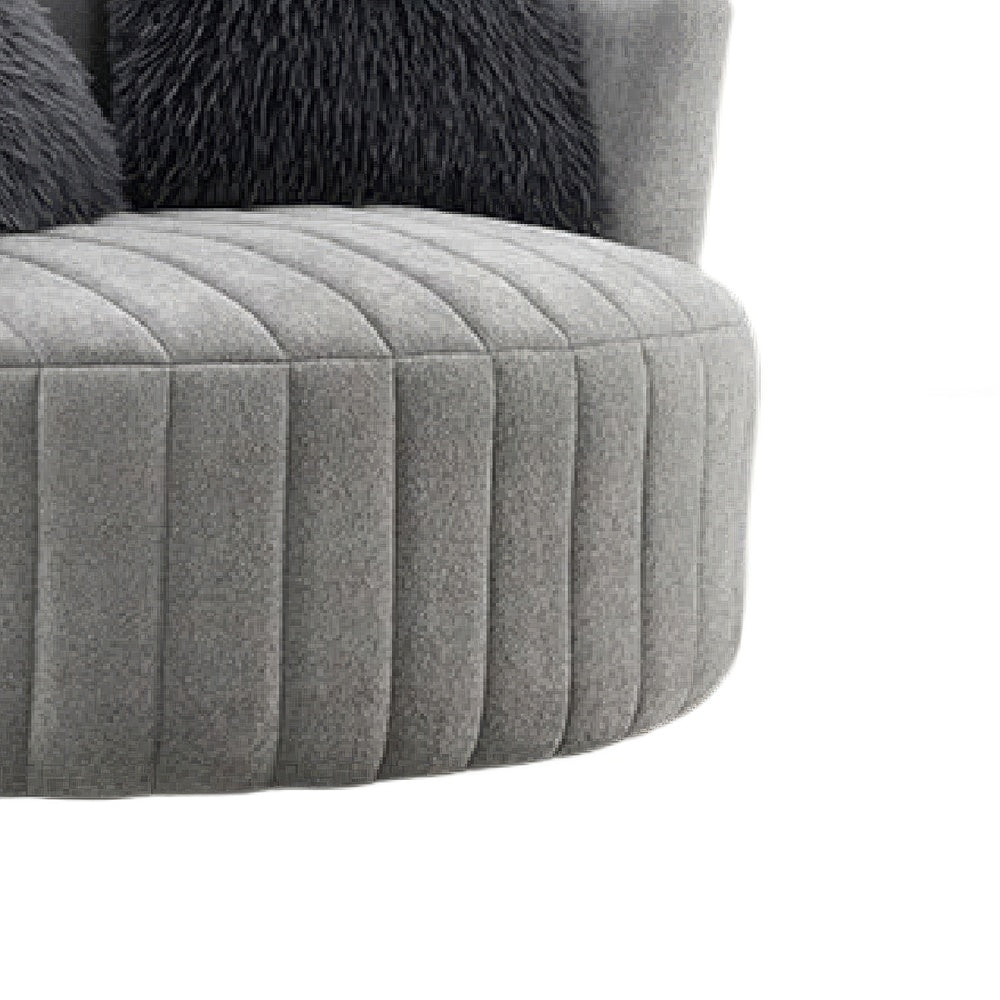 Hedy Swivel Accent Chair | Faux Fur Pillow | Light Gray Channeled Fabric