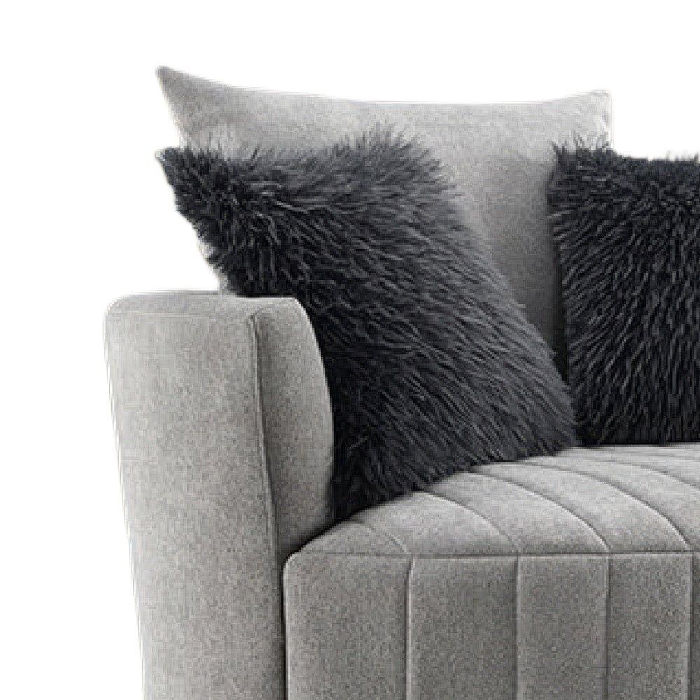 Hedy Swivel Accent Chair | Faux Fur Pillow | Light Gray Channeled Fabric