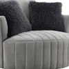 Hedy Swivel Accent Chair | Faux Fur Pillow | Light Gray Channeled Fabric