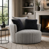 Hedy Swivel Accent Chair | Faux Fur Pillow | Light Gray Channeled Fabric