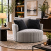 Hedy Swivel Accent Chair | Faux Fur Pillow | Light Gray Channeled Fabric