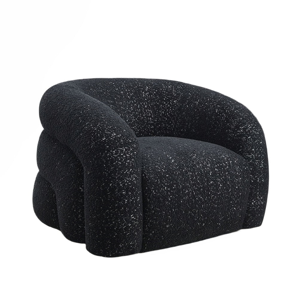 Savio Swivel Accent Chair | Sculpted Curved Design | Black Boucle Fabric