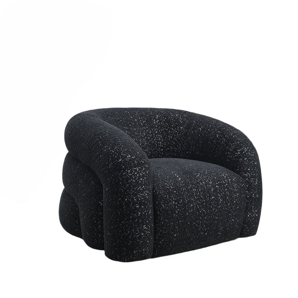 Savio Swivel Accent Chair | Sculpted Curved Design | Black Boucle Fabric