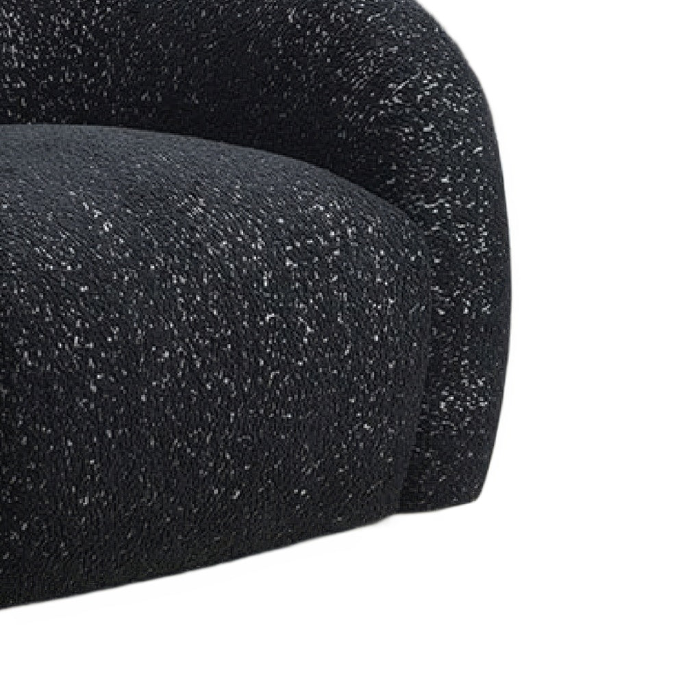 Savio Swivel Accent Chair | Sculpted Curved Design | Black Boucle Fabric