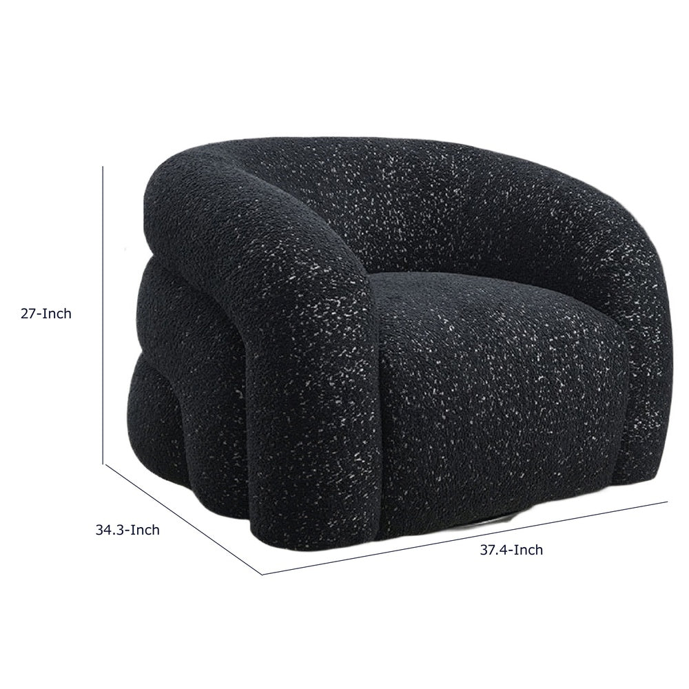 Savio Swivel Accent Chair | Sculpted Curved Design | Black Boucle Fabric