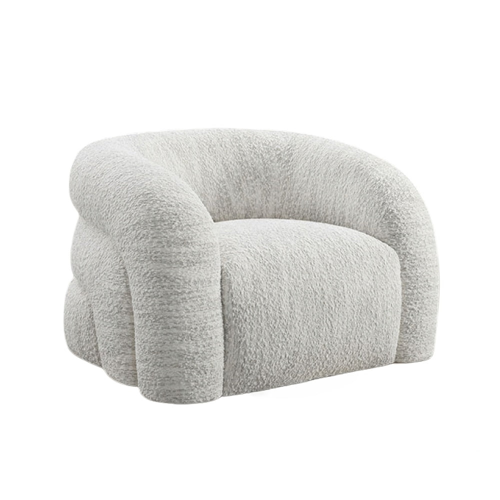 Savio Swivel Accent Chair | Sculpted Curved Design | White Boucle Fabric