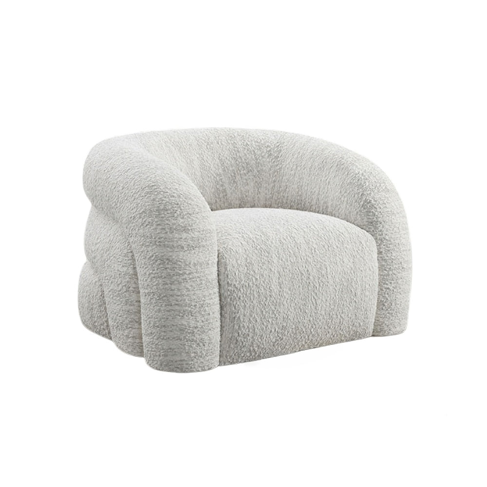 Savio Swivel Accent Chair | Sculpted Curved Design | White Boucle Fabric