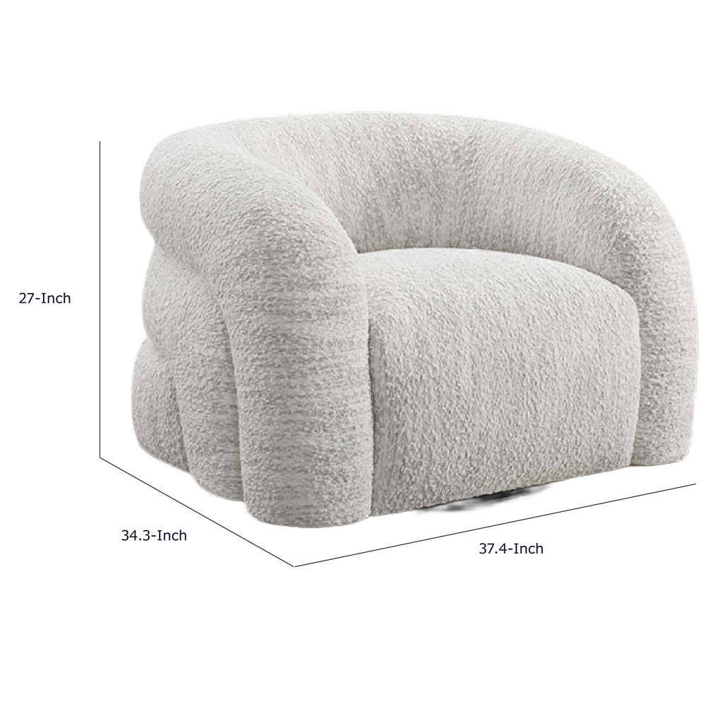 Savio Swivel Accent Chair | Sculpted Curved Design | White Boucle Fabric